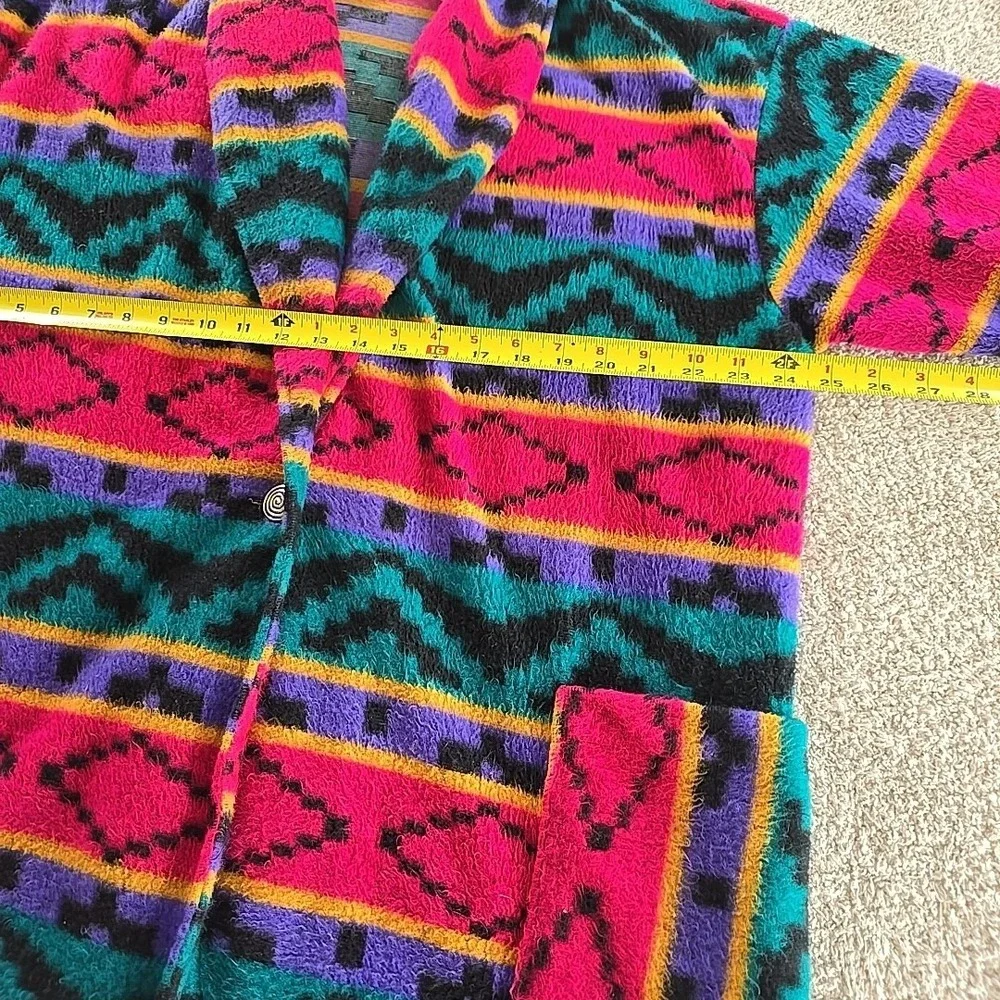 Vintage 90's Loom Wear Aztec Fleece Blazer Jacket Oversized USA Pockets Colorful